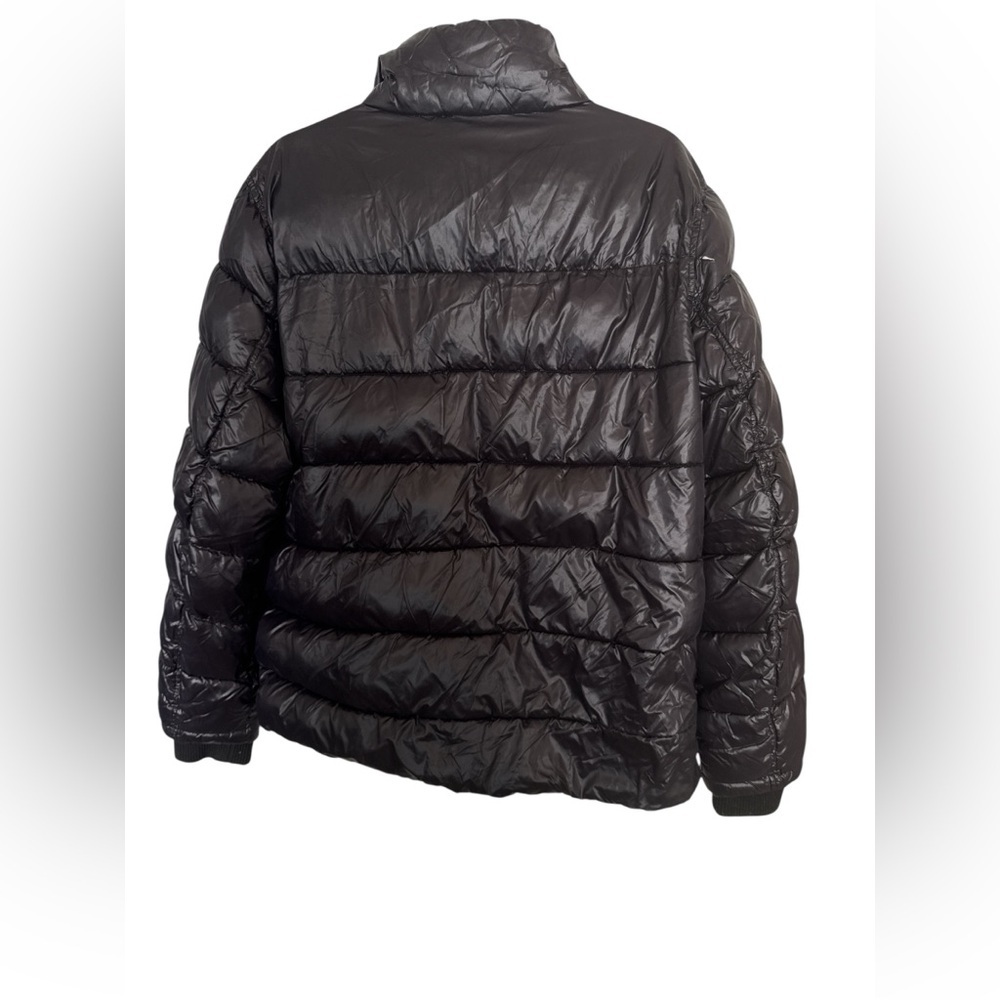GUESS Black Puffer Jacket Women’s Size L Glossy Logo Zip Coat - Picture 6 of 8